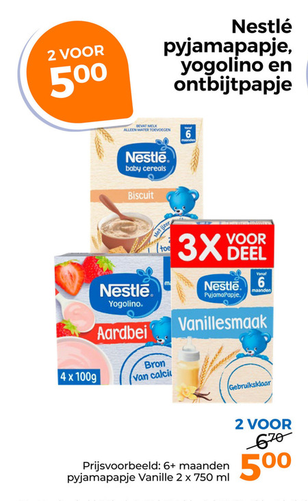 nestle babyvoeding 2 4 6 500 750 pyjamapapje yogolino bevat melk water baby cereals biscuit aardbei ijzer maanden 3x deel 100g calci vanillesmaak vanille ml folder aanbieding bij Trekpleister Nestle babyvoeding folder aanbieding bij Trekpleister - details