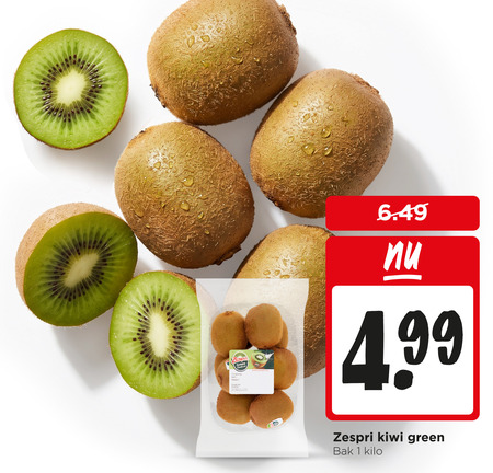 kiwi 1 zespri green kiwifruit oorsprong sort klasse verpakt packed by greenery b.v. box nl bak kilo folder aanbieding bij Jumbo