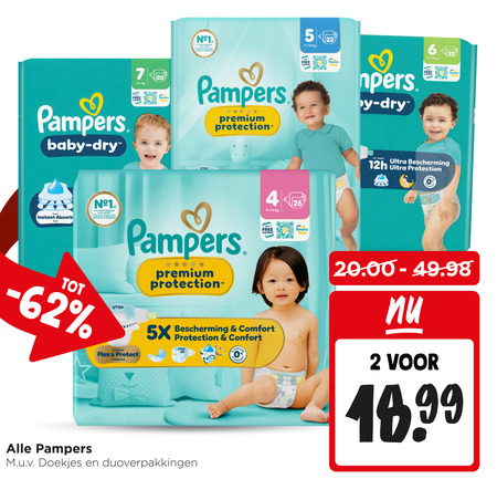 pampers luierbroekjes luiers 2 4 6 22 23 26 baby dry 7 20 15 free with club nl be les france premium protection stop coeur instant kern ceinture flex protect tailleband 5x bescherming comfort doekjes duoverpakkingen ultra folder aanbieding bij Jumbo Pampers luiers, luierbroekjes folder aanbieding bij Jumbo - details