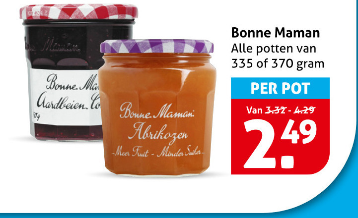 bonne maman jam 335 aardbeien co abrikozen fruit minder potten pot folder aanbieding bij Hoogvliet Bonne Maman jam folder aanbieding bij Hoogvliet - details