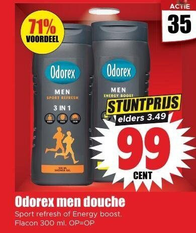 odorex douchegel 1 3 35 99 300 voordeel men sport refresh energy boost elders douche flacon ml cent folder aanbieding bij Dirk Odorex douchegel folder aanbieding bij Dirk - details