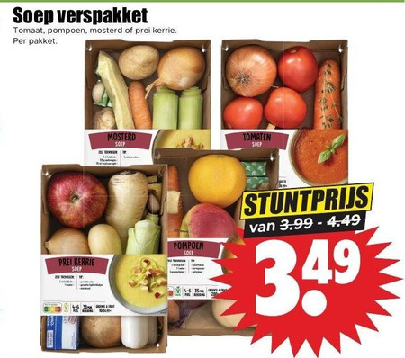 soepgroenten 30 35 soep verspakket tomaat pompoen mosterd prei kerrie pakket tomaten 3.99 folder aanbieding bij Dirk