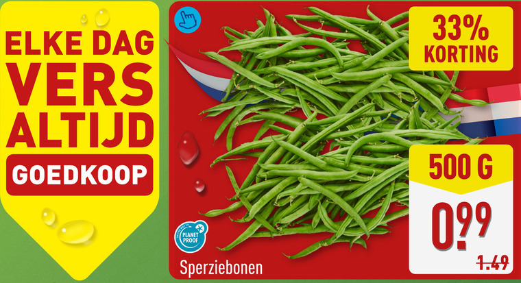 sperziebonen 33 500 dag vers to planet proof folder aanbieding bij Aldi