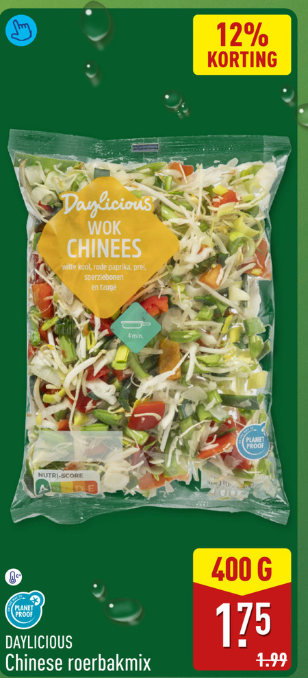 groentenpakket 4 12 400 wok chinees witte kool rode paprika prei sperziebonen nutri score min planet proof to chinese roerbakmix folder aanbieding bij Aldi