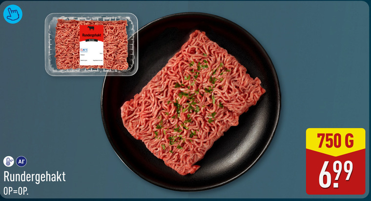 rundergehakt 750 folder aanbieding bij Aldi