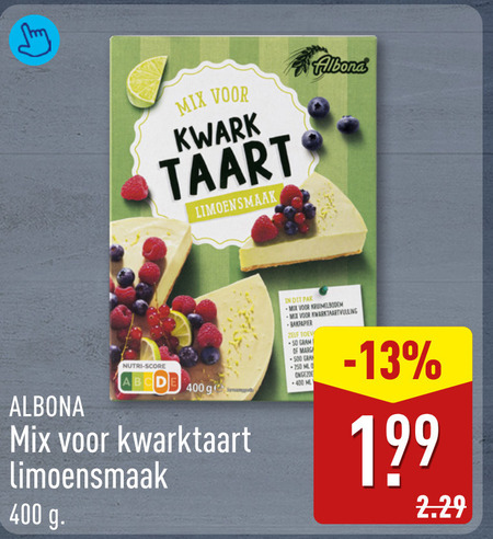 bakmix 50 250 400 500 mix kwark taart limoensmaak pak kruimelbodem bakpapier nutri score kwarktaart ml folder aanbieding bij Aldi