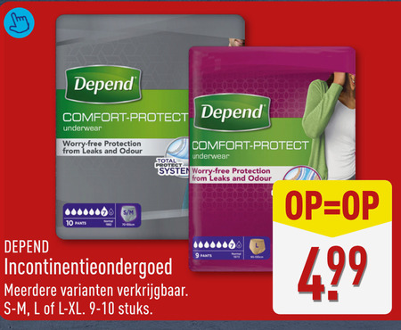 depend incontinentieverband 9 10 comfort protect underwear worry free protection from leaks and odour pants total normal l meerdere xl stuks folder aanbieding bij Aldi Depend incontinentieverband folder aanbieding bij Aldi - details