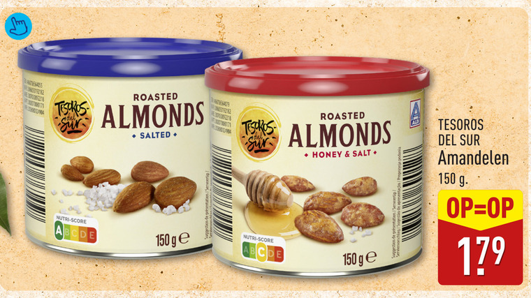 amandelen 150 roasted almonds salted nutri score ge suggestion serveertip honey salt folder aanbieding bij Aldi