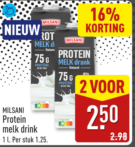 milsani drinkyoghurt 1 2 16 250 melk nature protein drank pak nutri score drink l stuk naturel laag folder aanbieding bij Aldi Milsani drinkyoghurt folder aanbieding bij Aldi - details