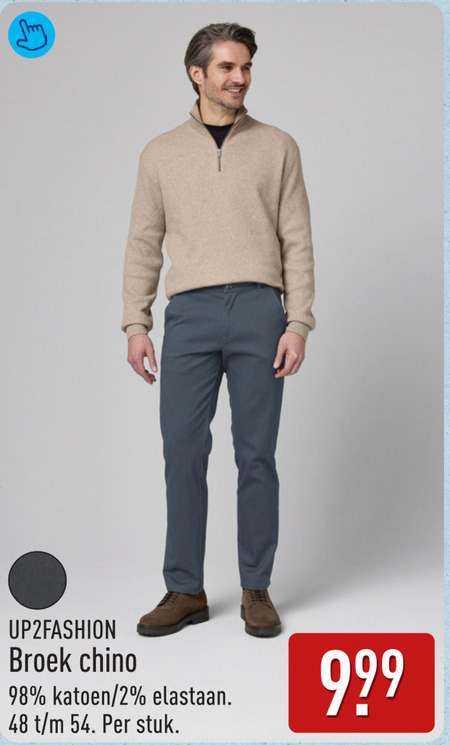 herenbroek 2 48 broek chino katoen elastaan stuk folder aanbieding bij Aldi