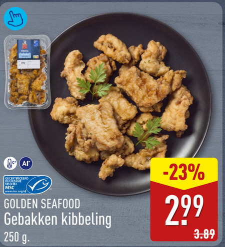 kibbeling 250 gecertificeerd duurzame visserij www.msc.org nl golden seafood gebakken folder aanbieding bij Aldi