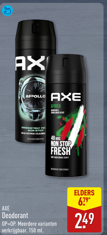 axe deodorant 48 150 apollo africa mandarin sandalwood scent stop all fresh aluminium bodyspray mask odour it meerdere ml elders folder aanbieding bij Aldi Axe deodorant folder aanbieding bij Aldi - details