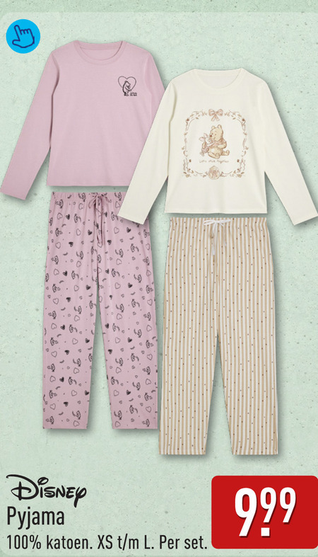 damespyjama 100 disney pyjama katoen folder aanbieding bij Aldi