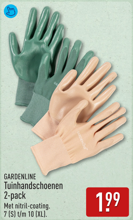 tuinhandschoenen 2 7 10 gardenline pack nitril coating xl folder aanbieding bij Aldi