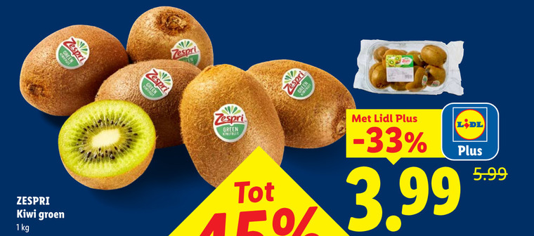 kiwi 1 green zespri groen kiwifruit 3.99 5.99 folder aanbieding bij Lidl