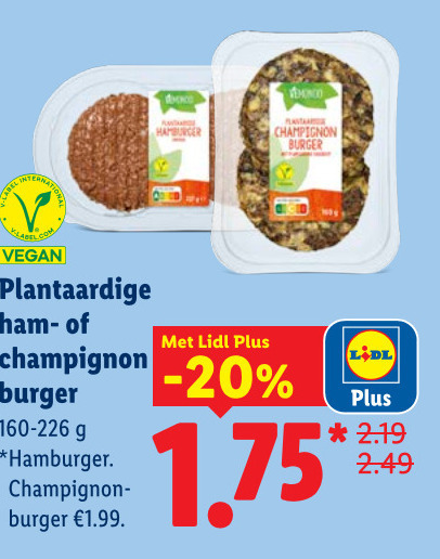 vegetarisch hamburger champignon burger plantaardige folder aanbieding bij Lidl