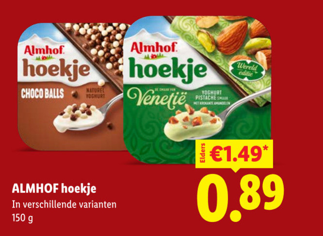 almhof toetje 150 hall hoekje choco balls naturel yoghurt pistache amandelen wereld editie folder aanbieding bij Lidl Almhof toetje folder aanbieding bij Lidl - details