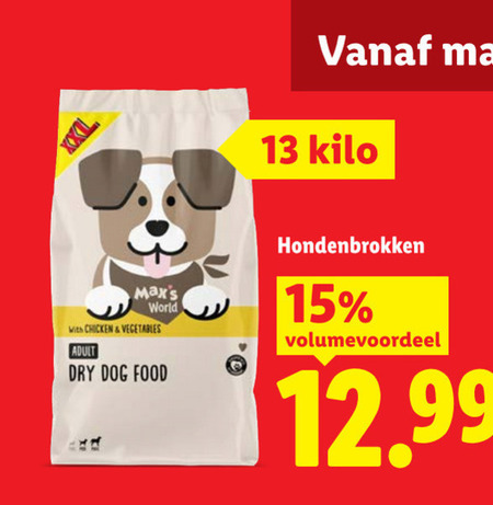 hondenvoer 13 15 kilo world with chicken vegetables adult dry dog food hondenbrokken volumevoordeel folder aanbieding bij Lidl