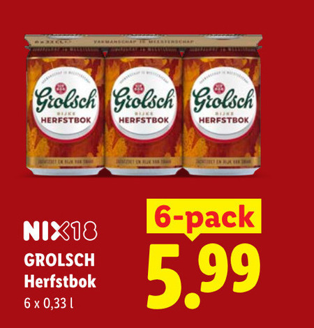 grolsch bokbier 6 herfstbok nix18 33 pack 5.99 folder aanbieding bij Lidl Grolsch bokbier folder aanbieding bij Lidl - details
