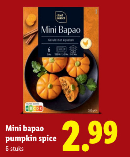 bapao broodje 6 chef mini gevuld 300g pumpkin spice stuks folder aanbieding bij Lidl