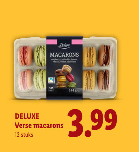 macarons 12 raspberry lemon vanilla coffee chocolate verse stuks 3.99 folder aanbieding bij Lidl