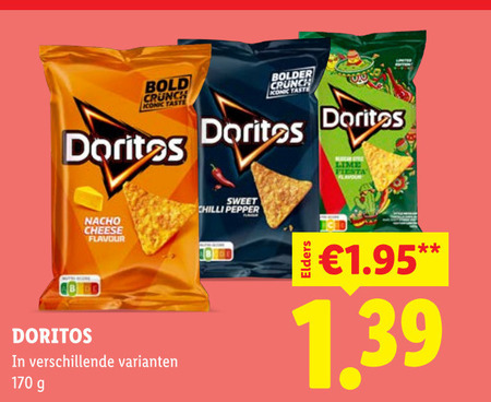 doritos chips bold crunch iconic taste nacho cheese flavour sweet chilli pepper lime fiesta folder aanbieding bij Lidl Doritos chips folder aanbieding bij Lidl - details