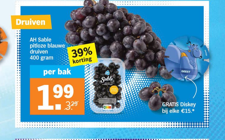 druiven 400 sable pitloze blauwe bak stevig geest folder aanbieding bij Albert Heijn