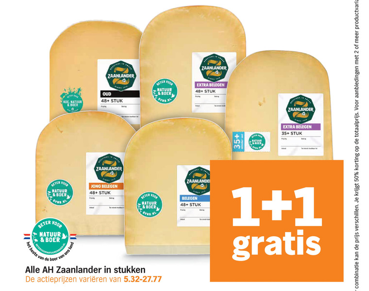 zaanlander kaas 1 2 50 oud 48 stuk beter natuur boer koe belegen 35 minder vet combinatie productvarianten jong land stukken varieeren folder aanbieding bij Albert Heijn Zaanlander kaas folder aanbieding bij Albert Heijn - details