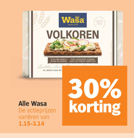 wasa knackebrod 30 90 100 since selected volkoren rijk vezels riche granen farine varieeren folder aanbieding bij Albert Heijn Wasa knackebrod folder aanbieding bij Albert Heijn - details