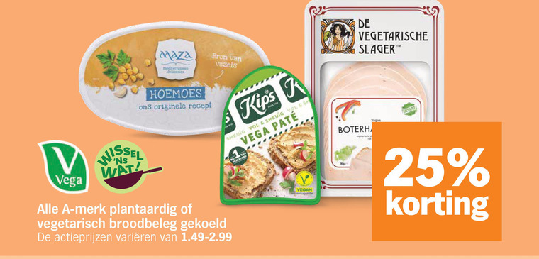 vegetarisch 25 hoemoes originele recept vezels kips vega boterhamzakjes vegetarische slager wissel merk plantaardig broodbeleg gekoeld varieeren folder aanbieding bij Albert Heijn