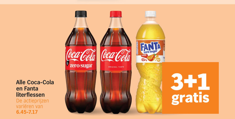 coca-cola fanta frisdrank cola 1 3 coca literflessen varieeren orange zero sugar original taste folder aanbieding bij Albert Heijn Coca-Cola frisdrank, cola folder aanbieding bij Albert Heijn - details