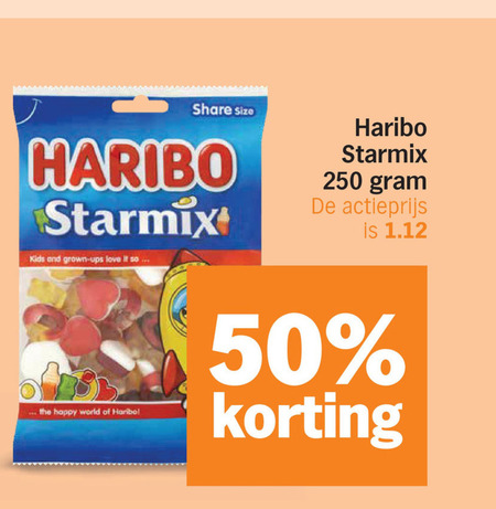 haribo snoep 50 250 share size starmix kids and grown ups love it happy world actieprijs folder aanbieding bij Albert Heijn Haribo snoep folder aanbieding bij Albert Heijn - details