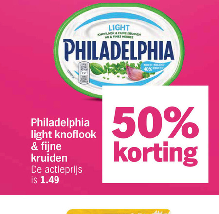 philadelphia roomkaas 40 50 light knoflook kruiden finest fijne actieprijs folder aanbieding bij Albert Heijn Philadelphia roomkaas folder aanbieding bij Albert Heijn - details