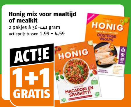 honig maaltijdmix 1 2 101 mix maaltijd mealkit 36-44 actieprijs bars macaroni spaghetti oosterse wraps folder aanbieding bij Poiesz Honig maaltijdmix folder aanbieding bij Poiesz - details