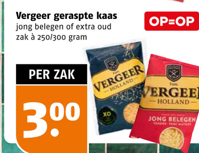vergeer geraspte kaas 300 jong belegen oud zak 250 holland far tendre mature folder aanbieding bij Poiesz Vergeer geraspte kaas folder aanbieding bij Poiesz - details