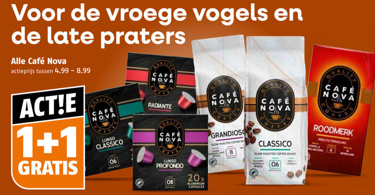 cafe nova koffiecups koffiebonen koffie 1 11 vogels late mcafee actieprijs lungo classico 06 roasted coffee profondo 20x beans aluminium capsules roodmerk b nederland folder aanbieding bij Poiesz Cafe Nova koffiebonen, koffiecups folder aanbieding bij Poiesz - details