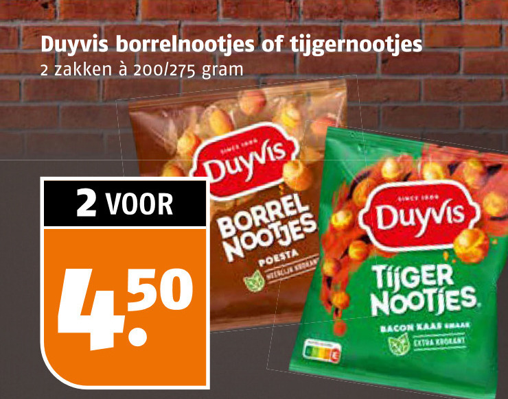 duyvis borrelnootjes 2 tijgernootjes zakken 200 borrel nootjes 4 50 poesta tijger bacon kaas krokant folder aanbieding bij Poiesz Duyvis borrelnootjes folder aanbieding bij Poiesz - details