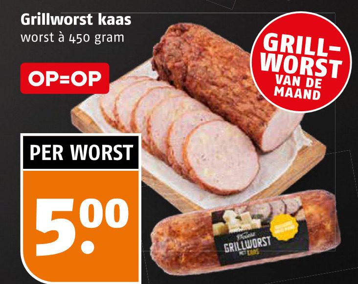 grillworst 450 500 kaas worst grill maand folder aanbieding bij Poiesz