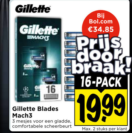 gillette scheermesjes 2 3 16 bol.com gil blades mach3 mesjes gladde scheerbeurt pack stuks folder aanbieding bij Vomar Gillette scheermesjes folder aanbieding bij Vomar - details