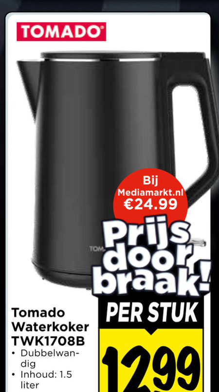 tomado waterkoker inhoud liter tom stuk folder aanbieding bij Vomar Tomado waterkoker folder aanbieding bij Vomar - details