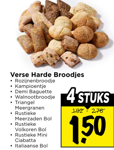 broodjes 4 verse harde kampioentje demi baguette triangel meergranen rustieke meerzaden bol volkoren mini ciabatta italiaanse stuks 1 50 folder aanbieding bij Vomar