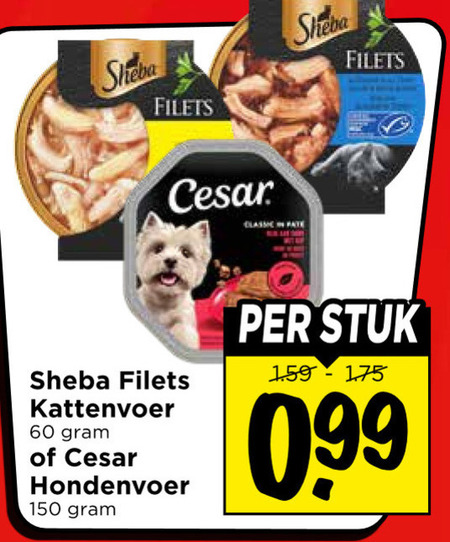 sheba cesar hondenvoer kattenvoer 60 150 filets stuk 99 folder aanbieding bij Vomar Cesar hondenvoer, kattenvoer folder aanbieding bij Vomar - details