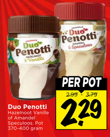 duo penotti hazelnootpasta hazelnoot vanille amandel speculoos pot originale folder aanbieding bij Vomar Duo Penotti hazelnootpasta folder aanbieding bij Vomar - details