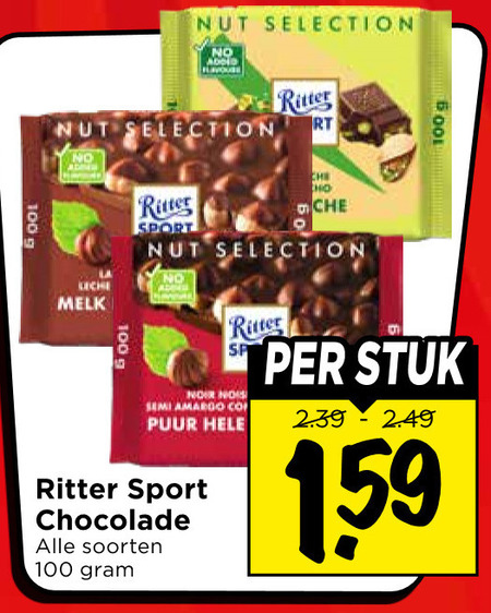 ritter sport chocolade 100 selection melk la noir semi amargo co puur stuk soorten folder aanbieding bij Vomar Ritter Sport chocolade folder aanbieding bij Vomar - details