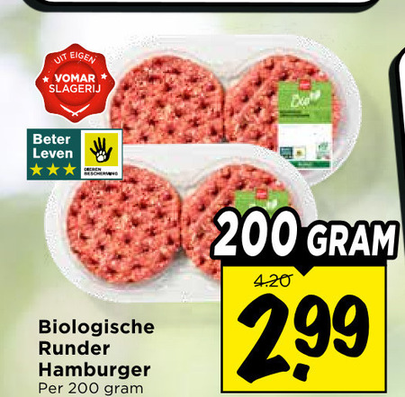 hamburgers 200 slagerij beter leven biologische runder hamburger folder aanbieding bij Vomar