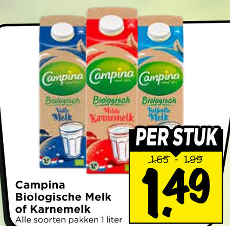 campina melk karnemelk 1 biologisch milde hall biologische soorten pakken liter stuk folder aanbieding bij Vomar Campina karnemelk, melk folder aanbieding bij Vomar - details