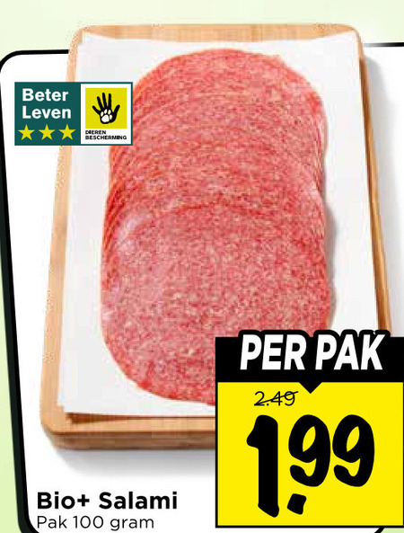 salami 100 beter leven dieren bescherming bio pak folder aanbieding bij Vomar