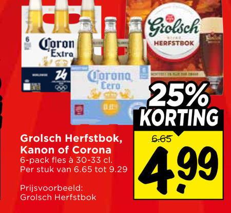 grolsch corona speciaalbieren 6 25 herfstbok kanon pack fles stuk folder aanbieding bij Vomar Corona speciaalbier folder aanbieding bij Vomar - details