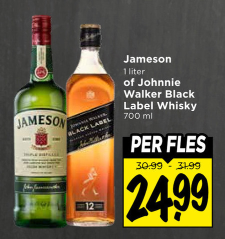 jameson johnnie walker whisky 1 12 700 black label liter ml fles folder aanbieding bij Vomar Jameson whisky folder aanbieding bij Vomar - details