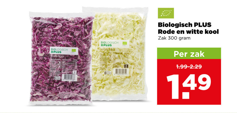 witte kool rode 300 biologisch 300g zak folder aanbieding bij Plus